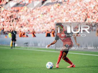 Amine Adli of Bayer 04 Leverkusen is in action during the Bundesliga match between Bayer 04 Leverkusen and Eintracht Frankfurt at BayArena i...