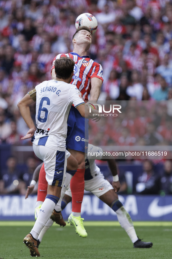 Alexander Sorloth of Atletico de Madrid is in action during the La Liga 2024/25 match between Atletico de Madrid and Leganes at Riyadh Air M...