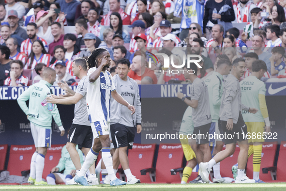 Yvan Neyou of Leganes celebrates a goal during the La Liga 2024/25 match between Atletico de Madrid and Leganes at Riyadh Air Metropolitano...