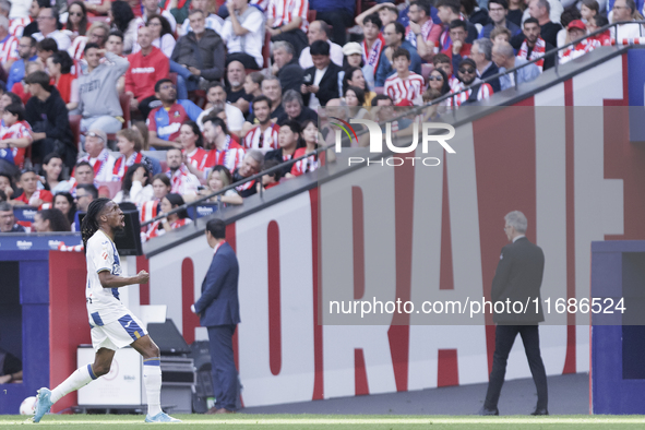 Yvan Neyou of Leganes celebrates a goal during the La Liga 2024/25 match between Atletico de Madrid and Leganes at Riyadh Air Metropolitano...