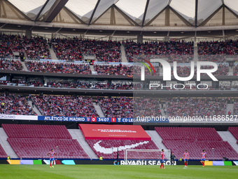 A view of the empty stands of Atletico de Madrid fans due to the suspension following the violent incidents in the derby against Real Madrid...