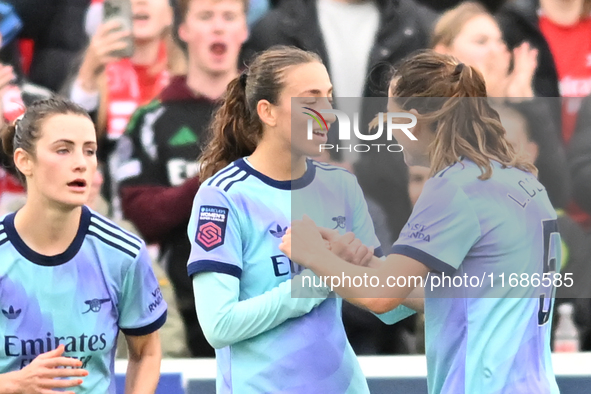 Rosa Kafaji (16 Arsenal) celebrates after scoring the team's second goal during the Barclays FA Women's Super League match between West Ham...