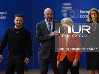 Ukraine's president Volodymyr Zelensky (L), European Council President Charles (C), and European Commission President Ursula von der Leyen (...