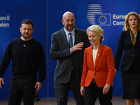 Ukraine's president Volodymyr Zelensky (L), European Council President Charles (C), and European Commission President Ursula von der Leyen (...