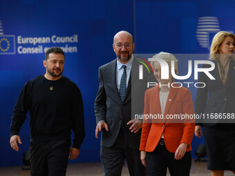 Ukraine's president Volodymyr Zelensky (L), European Council President Charles (C), and European Commission President Ursula von der Leyen (...