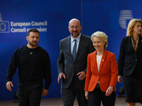 Ukraine's president Volodymyr Zelensky (L), European Council President Charles (C), and European Commission President Ursula von der Leyen (...