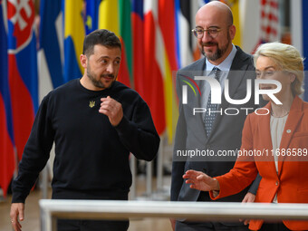 Ukraine's president Volodymyr Zelensky (L), European Council President Charles (C), and European Commission President Ursula von der Leyen (...