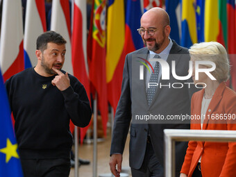 Ukraine's president Volodymyr Zelensky (L), European Council President Charles (C), and European Commission President Ursula von der Leyen (...