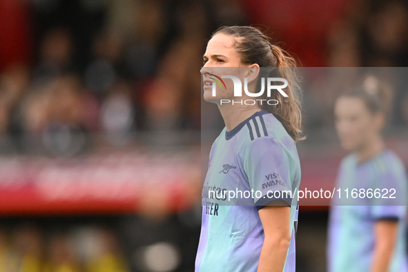 Laia Codina (5 Arsenal) looks on during the Barclays FA Women's Super League match between West Ham United and Arsenal at the Chigwell Const...