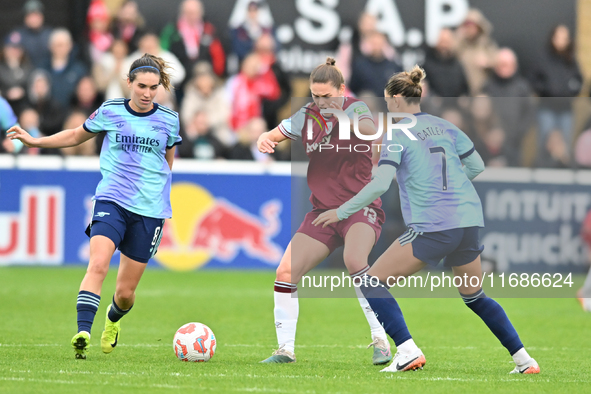 Emma Harris (12 West Ham) is in action during the Barclays FA Women's Super League match between West Ham United and Arsenal at the Chigwell...