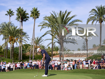 Julien Guerrier of France plays a shot on the 18th green during the play-off on day four of the Estrella Damm N.A. Andalucia Masters 2024 at...