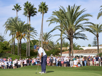 Jorge Campillo of Spain plays a shot on the 18th green during the play-off on day four of the Estrella Damm N.A. Andalucia Masters 2024 at R...