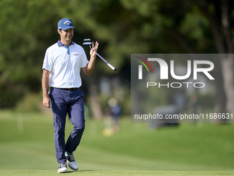 Jorge Campillo of Spain reacts on the 18th green during the play-off on day four of the Estrella Damm N.A. Andalucia Masters 2024 at Real Cl...