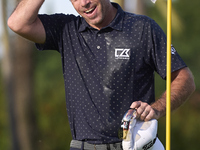 Julien Guerrier of France celebrates victory on the 18th green, on the ninth play-off hole, during day four of the Estrella Damm N.A. Andalu...