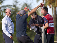 Julien Guerrier of France celebrates victory on the 18th green, on the ninth play-off hole, during day four of the Estrella Damm N.A. Andalu...