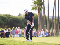 Julien Guerrier of France plays a shot on the 18th green during the play-off on day four of the Estrella Damm N.A. Andalucia Masters 2024 at...