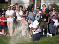 Jorge Campillo of Spain plays his shot out of a bunker on the 18th hole during the play-off on day four of the Estrella Damm N.A. Andalucia...