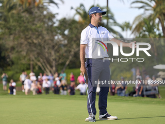 Jorge Campillo of Spain reacts on the 18th green during the play-off on day four of the Estrella Damm N.A. Andalucia Masters 2024 at Real Cl...