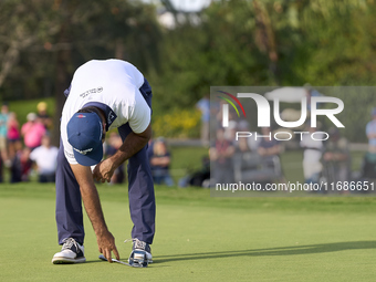 Jorge Campillo of Spain reacts on the 18th green during the play-off on day four of the Estrella Damm N.A. Andalucia Masters 2024 at Real Cl...