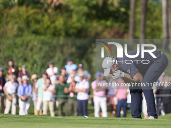 Julien Guerrier of France reacts on the 18th green during the play-off on day four of the Estrella Damm N.A. Andalucia Masters 2024 at Real...