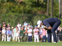 Julien Guerrier of France reacts on the 18th green during the play-off on day four of the Estrella Damm N.A. Andalucia Masters 2024 at Real...