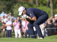 Julien Guerrier of France reacts on the 18th green during the play-off on day four of the Estrella Damm N.A. Andalucia Masters 2024 at Real...