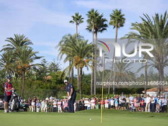 Julien Guerrier of France plays a shot on the 18th green during the play-off on day four of the Estrella Damm N.A. Andalucia Masters 2024 at...