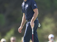 Julien Guerrier of France reacts on the 18th green during the play-off on day four of the Estrella Damm N.A. Andalucia Masters 2024 at Real...