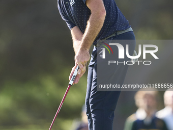 Julien Guerrier of France plays a shot on the 18th green during the play-off on day four of the Estrella Damm N.A. Andalucia Masters 2024 at...