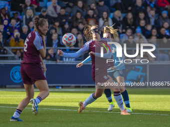 Anna Patten #4 of Aston Villa W.F.C is tackled by Lauren Hemp #11 of Manchester City W.F.C during the Barclays FA Women's Super League match...