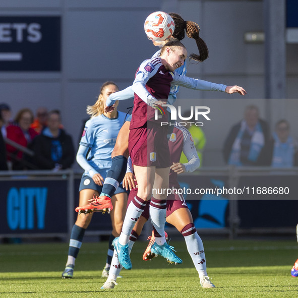 During the Barclays FA Women's Super League match between Manchester City and Aston Villa at the Joie Stadium in Manchester, England, on Oct...