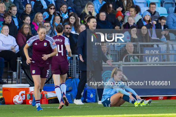 Manchester City W.F.C. manager Gareth Taylor is present during the Barclays FA Women's Super League match between Manchester City and Aston...