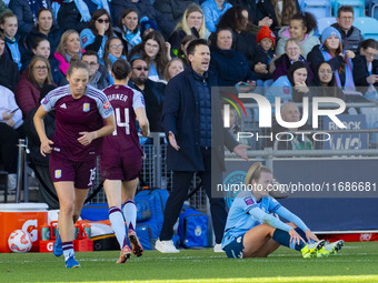 Manchester City W.F.C. manager Gareth Taylor is present during the Barclays FA Women's Super League match between Manchester City and Aston...