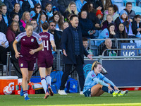 Manchester City W.F.C. manager Gareth Taylor is present during the Barclays FA Women's Super League match between Manchester City and Aston...