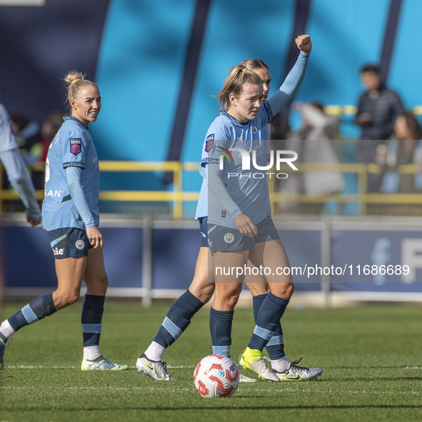 Lauren Hemp #11 of Manchester City W.F.C. celebrates her goal during the Barclays FA Women's Super League match between Manchester City and...