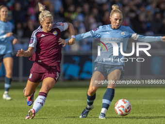 Alex Greenwood, number 5 of Manchester City W.F.C., is in possession of the ball during the Barclays FA Women's Super League match between M...