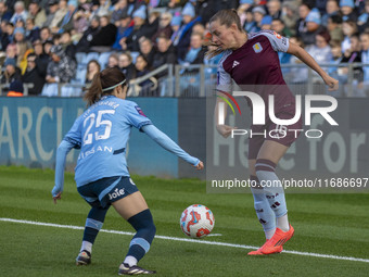 Noelle Maritz #16 of Aston Villa W.F.C is challenged by Yui Hasegawa #25 of Manchester City W.F.C. during the Barclays FA Women's Super Leag...