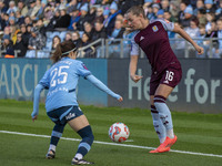 Noelle Maritz #16 of Aston Villa W.F.C is challenged by Yui Hasegawa #25 of Manchester City W.F.C. during the Barclays FA Women's Super Leag...