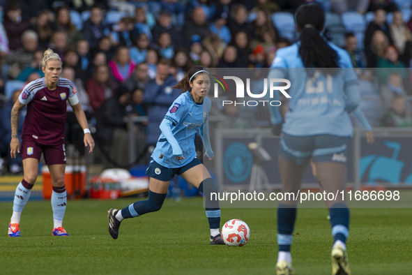 Yui Hasegawa #25 of Manchester City W.F.C. is in action during the Barclays FA Women's Super League match between Manchester City and Aston...