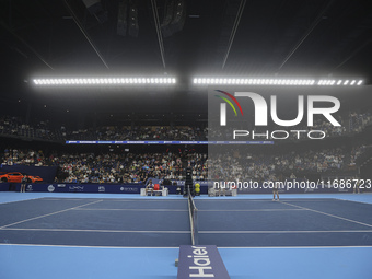 Jiri Lehecka of the Czech Republic and Stefanos Tsitsipas of Greece resting at the quarter final game, a tennis match of the singles competi...