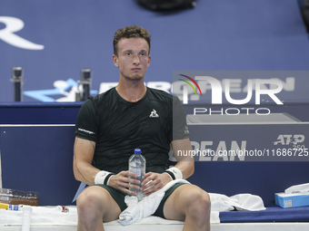 Jiri Lehecka of the Czech Republic in action during the quarter final victory game against Stefanos Tsitsipas of Greece, a tennis match of t...