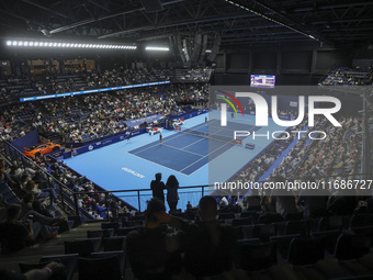 Panoramic view of the court and the audience during the game of Jiri Lehecka of the Czech Republic against Stefanos Tsitsipas of Greece at t...