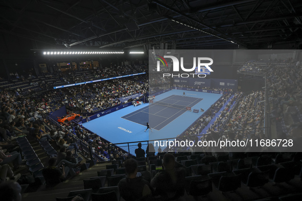 Panoramic view of the court and the audience during the game of Jiri Lehecka of the Czech Republic against Stefanos Tsitsipas of Greece at t...