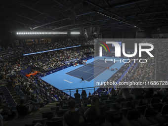 Panoramic view of the court and the audience during the game of Jiri Lehecka of the Czech Republic against Stefanos Tsitsipas of Greece at t...