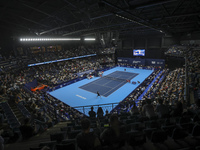 Panoramic view of the court and the audience during the game of Jiri Lehecka of the Czech Republic against Stefanos Tsitsipas of Greece at t...