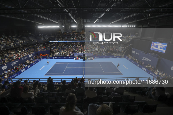 Panoramic view of the court and the audience during the game of Jiri Lehecka of the Czech Republic against Stefanos Tsitsipas of Greece at t...