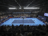 Panoramic view of the court and the audience during the game of Jiri Lehecka of the Czech Republic against Stefanos Tsitsipas of Greece at t...