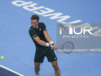 Jiri Lehecka of the Czech Republic in action during the quarter final victory game against Stefanos Tsitsipas of Greece, a tennis match of t...