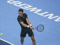 Jiri Lehecka of the Czech Republic in action during the quarter final victory game against Stefanos Tsitsipas of Greece, a tennis match of t...