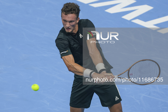 Jiri Lehecka of the Czech Republic in action during the quarter final victory game against Stefanos Tsitsipas of Greece, a tennis match of t...